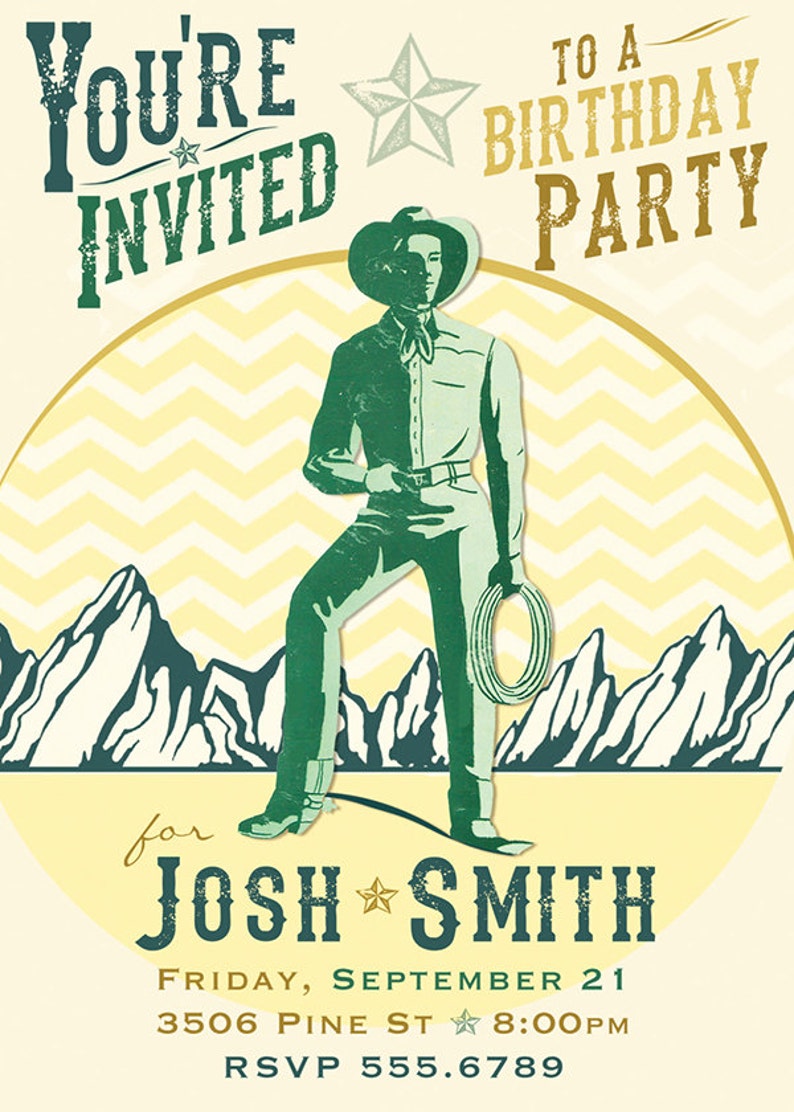 Custom Invite Cowboy Modern Western Birthday Invitation Digital Download Printable Card