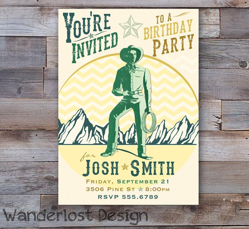 Custom Invite Cowboy Modern Western Birthday Invitation Digital Download Printable Card