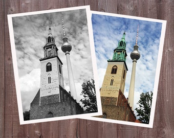 Digital Download Printable Photograph Berlin St. Mary's Church TV Tower Germany Stock Photo Black and White and Color