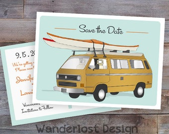 Custom Invite Card Retro Vintage Camper Van Kayaks Save the Date Party Postcard