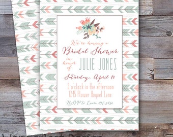 Custom 5x7 Invite Pastel Arrows Bridal Shower Baby Shower Wedding Birthday Tribal Western Boho