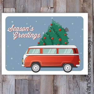 Descarga instantánea VW Camper Van // Saludos de temporada de tarjetas navideñas personalizables