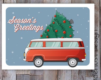 Instant Download VW Camper Van //  Holiday Card Season's Greetings Customizable