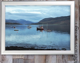 Printable Travel Photograph Scotland Lake Boats Mountains Blue Stock Photo 4x6"