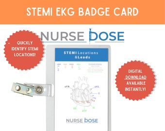 CCRN Nursing Notes: Cardiac Badge Card Cheat Sheet for STEMI Locations | Digital Download