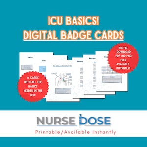 ICU Nursing Basics Spickzettel | Digitale Referenz Karten | Herzabzeichen Buddy