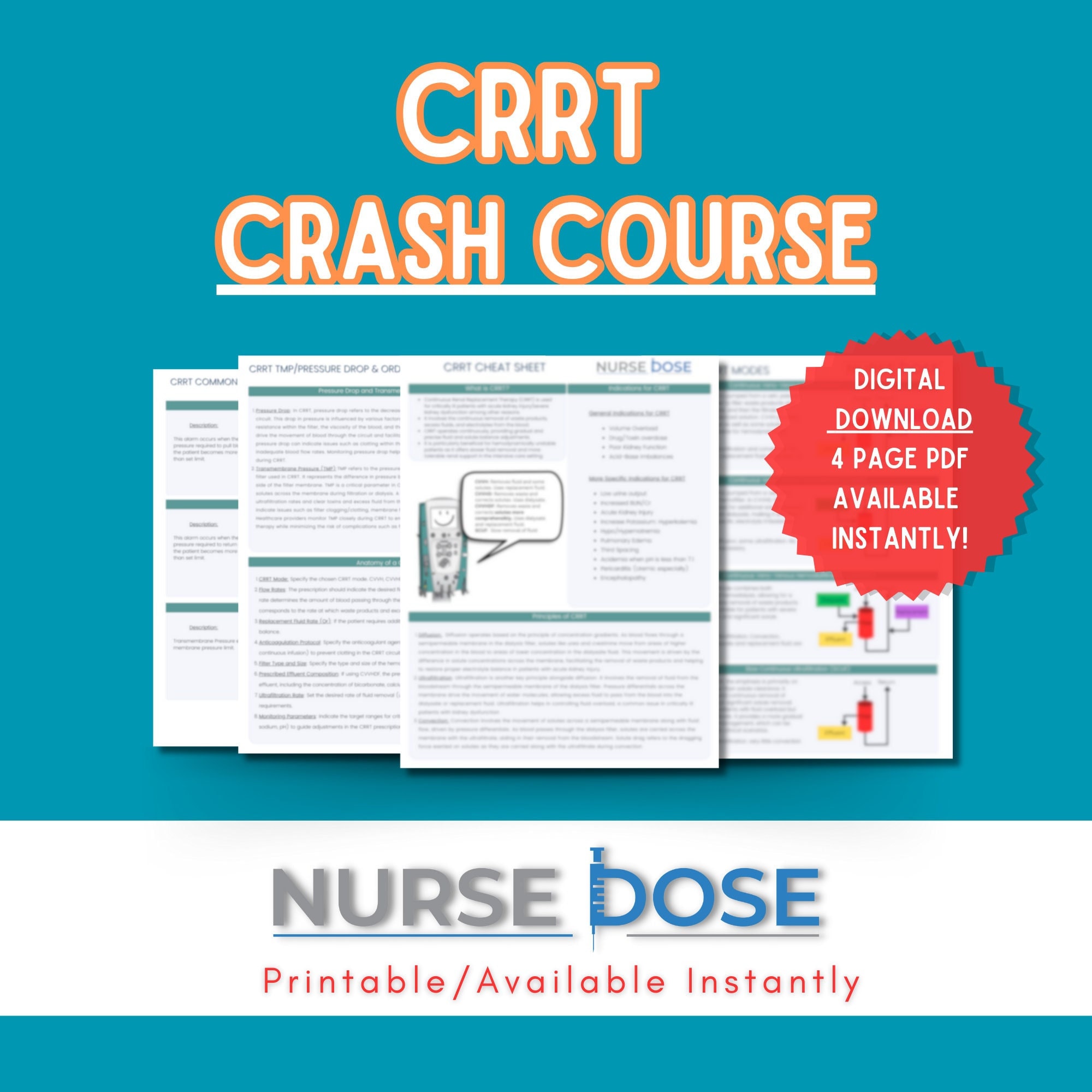 CRRT Crash Course: Critical Care Nursing Notes (4-page PDF) - Etsy