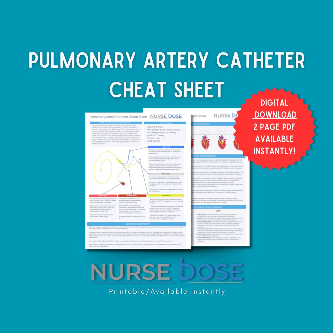 Pulmonary Artery Catheter Cheat Sheet CVICU Nurse Notes Swan Ganz Cheat