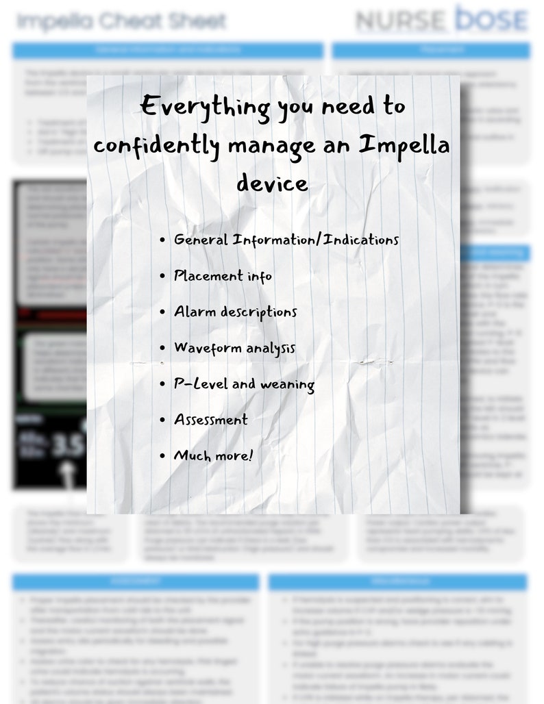 Impella cheat sheet description