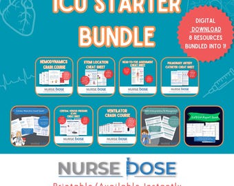ICU Starter Bundle | Ventilator course, hemodynamics, abg interpretation, cvp guide, cardiac meds, stemi, pa cath, report sheet | PDF