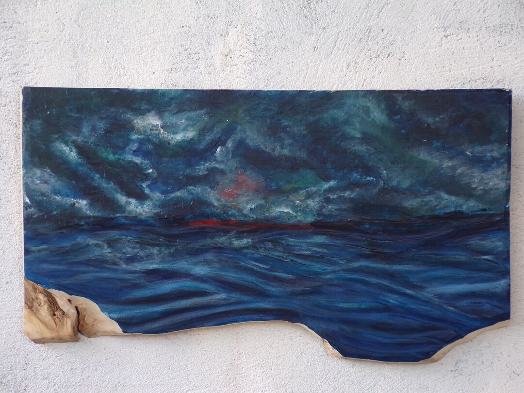 Bespoke Wall Art. Live Edge Wood. Ocean Art. Ocean Painting. Etsy