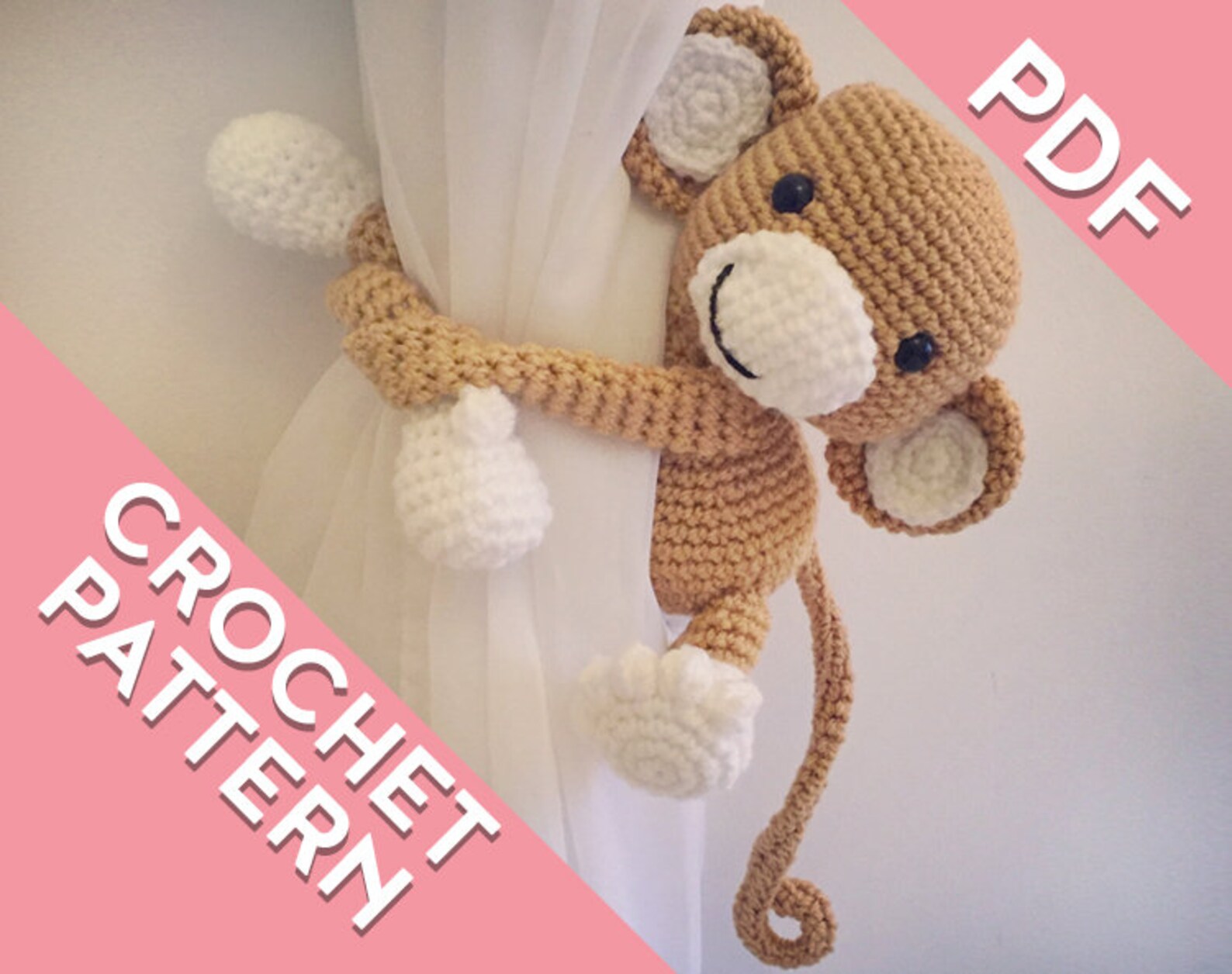Monkey curtain tie back crochet PATTERN tieback left or Etsy
