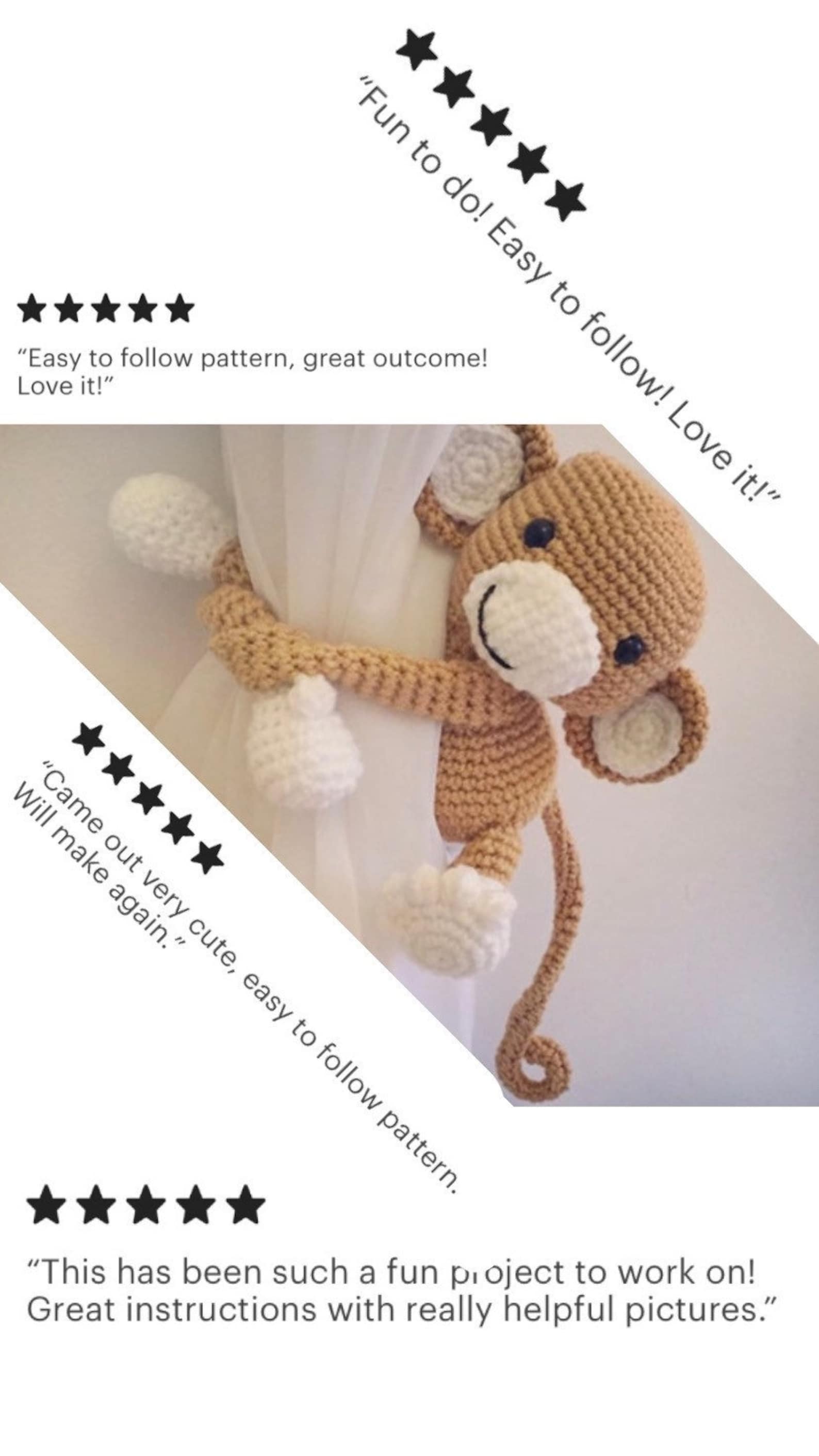Monkey Curtain Tie Back Crochet PATTERN Tieback Left or Etsy