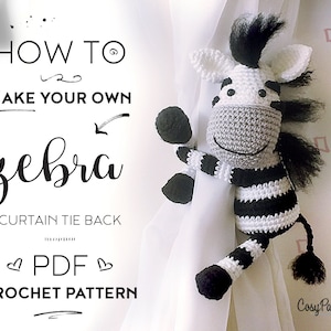 Zebra curtain tie back crochet PATTERN, tieback, left or right side crochet pattern PDF instant download amigurumi PATTERN