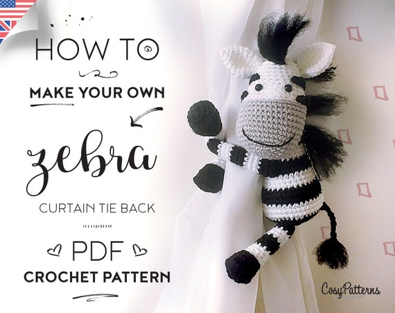 Zebra Curtain Tie Back Crochet Pattern: Amigurumi PDF (Digital Download)
