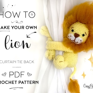 Lion curtain tie back crochet PATTERN, left or right side crochet pattern PDF instant download tieback amigurumi pattern