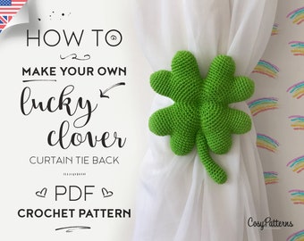 Lucky Clover Curtain Tie Back Crochet Pattern, tieback