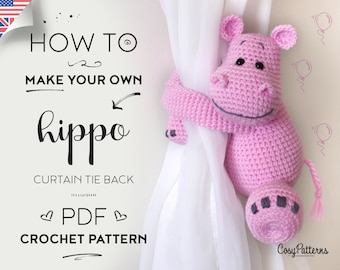 Hippo Curtain Tieback Crochet Pattern: Amigurumi PDF