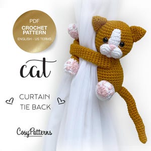 Cat curtain tie back crochet PATTERN, kitten tieback, left or right side crochet pattern PDF instant download amigurumi PATTERN