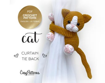 Crochet Cat Curtain Tieback PATTERN: Kitten Amigurumi (PDF Download)