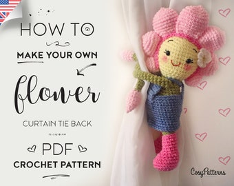 Flower curtain tie back crochet PATTERN, tieback, left or right side crochet pattern PDF instant download amigurumi PATTERN