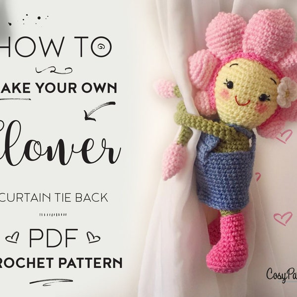 Flower curtain tie back crochet PATTERN, tieback, left or right side crochet pattern PDF instant download amigurumi PATTERN