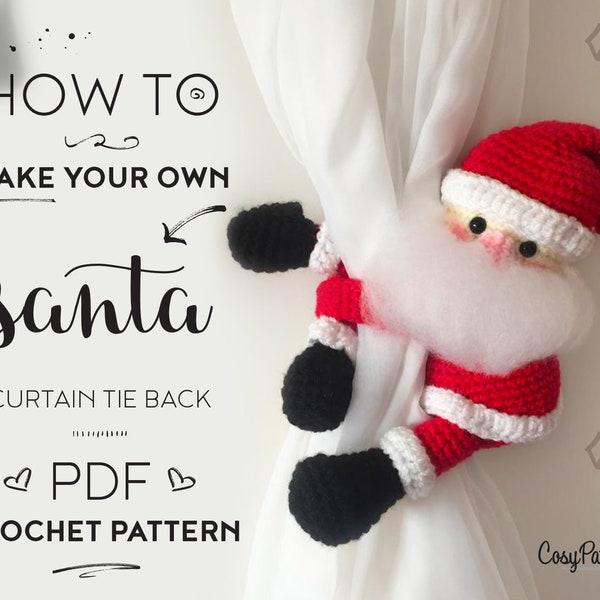 Santa, Father Christmas curtain tie back crochet PATTERN, tieback, left or right side crochet pattern PDF instant download amigurumi PATTERN