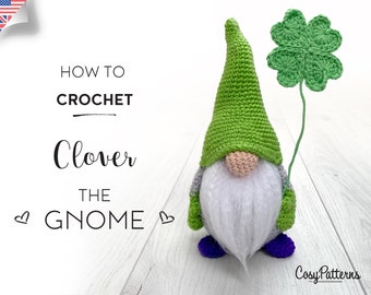 Good Luck Gnome, Clover the Gnome crochet PATTERN , PDF instant download amigurumi PATTERN