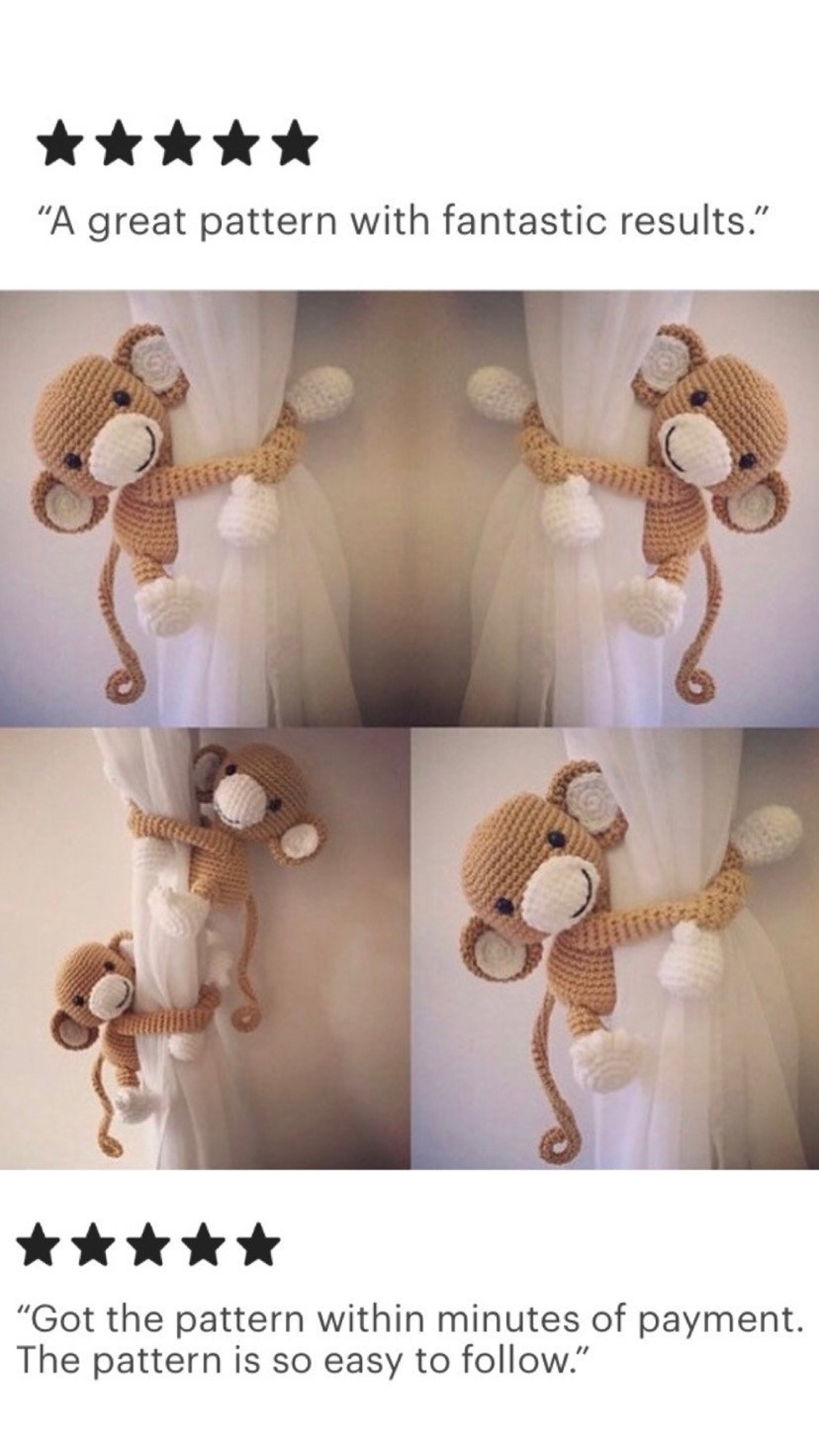 Monkey Curtain Tie Back Crochet PATTERN Tieback Left or Etsy