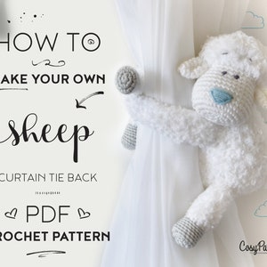 Patrón de crochet para atar cortinas de oveja, patrón de crochet para atar cortinas de cordero, patrón de crochet para lado izquierdo o derecho, descarga instantánea en PDF, patrón amigurumi