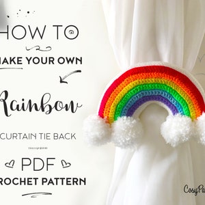 Rainbow Curtain Tie Back Crochet Pattern, tieback
