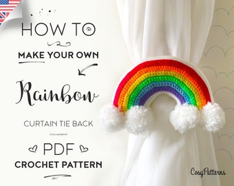 Patrón de crochet para sujetar cortinas arcoíris, sujetar cortinas