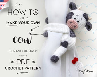 Cow Curtain Tieback Crochet Pattern: Amigurumi PDF (Instant Download)