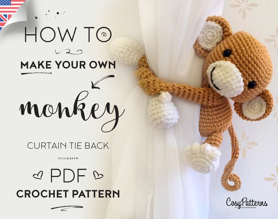 Monkey Curtain Tie Back Crochet PATTERN, Tieback, Left or Right Side