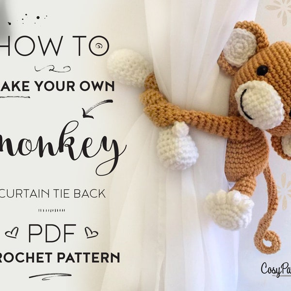 Monkey curtain tie back crochet PATTERN, tieback, left or right side crochet pattern PDF instant download amigurumi PATTERN