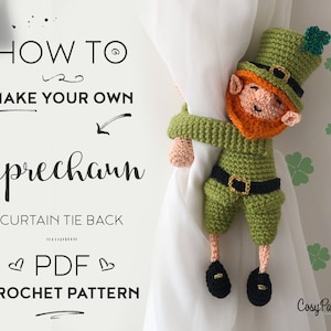 Leprechaun Curtain Tie Back Crochet Pattern, tieback, left or right side crochet pattern PDF instant download amigurumi PATTERN