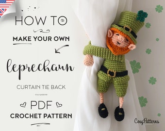 Leprechaun Curtain Tie Back Crochet Pattern, tieback, left or right side crochet pattern PDF instant download amigurumi PATTERN