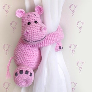 Hippo curtain tie back crochet PATTERN, tieback, left or right side crochet pattern PDF instant download amigurumi PATTERN image 2