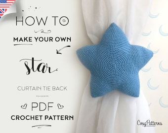 Patrón de crochet para sujetar cortinas con forma de estrella, sujetar cortinas