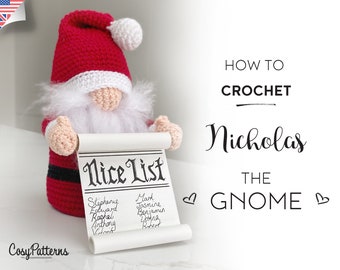 Nice List Santa Gnome, Nicholas the Gnome crochet PATTERN , PDF instant download amigurumi PATTERN