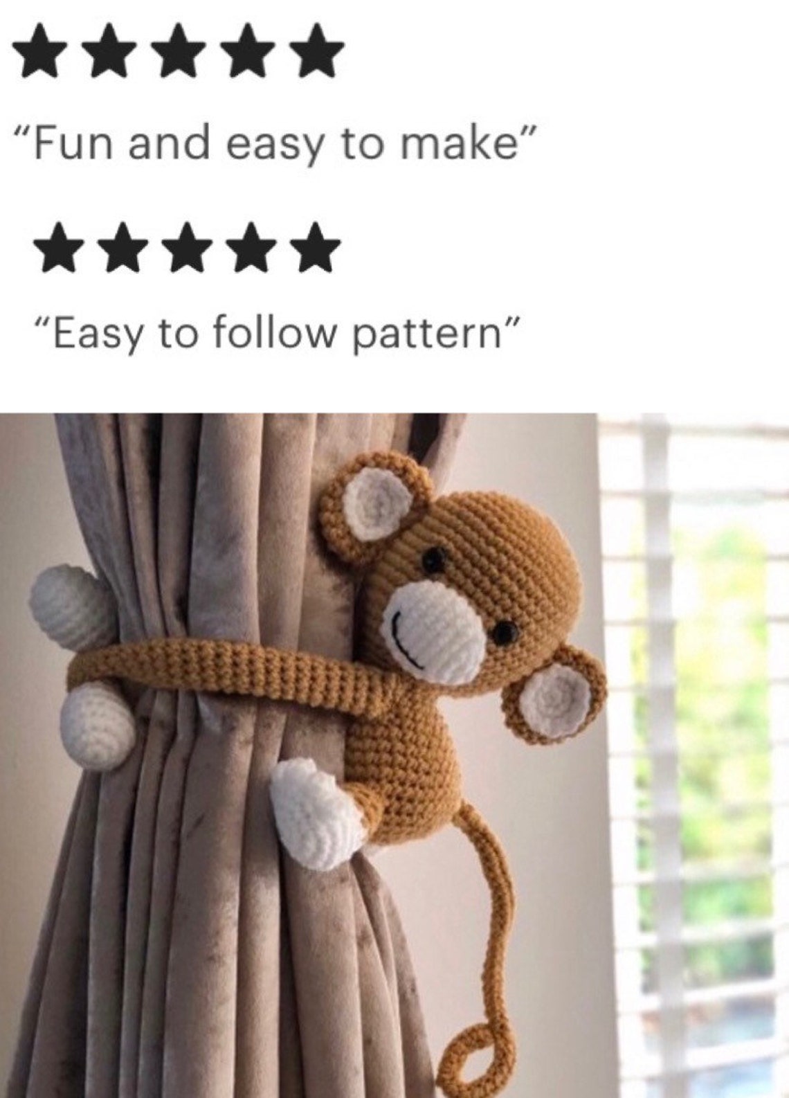 Monkey Curtain Tie Back Crochet PATTERN Tieback Left or Etsy Australia