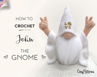 Peace Gnome John crochet PATTERN , PDF instant download amigurumi PATTERN