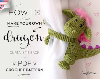Dragon curtain tie back crochet PATTERN, tieback, left or right side crochet pattern PDF instant download amigurumi PATTERN