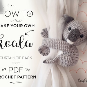 Patrón de crochet para atar cortinas de koala, patrón de crochet para atar cortinas, lado izquierdo o derecho, descarga instantánea en PDF, patrón amigurumi