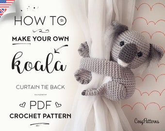 Koala curtain tie back crochet PATTERN , tieback, left or right side crochet pattern PDF instant download amigurumi PATTERN