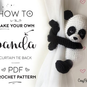 Panda curtain tie back crochet PATTERN, tieback, left or right side crochet pattern PDF instant download amigurumi PATTERN