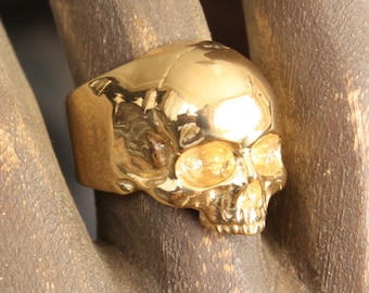 Anillo de calavera Yorick Memento Mori bañado en oro de 14 k, talla 10