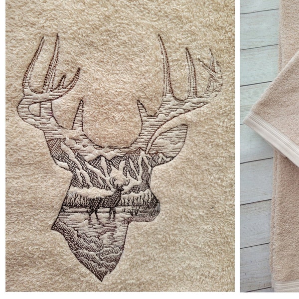 Deer Scene Bath Towel,Deer Bath Towel,Deer Embroidered Bath Towel, Deer Hand Towel, Deer Bath Towel Set,Deer Bath Decor,Woodland  Bath Decor