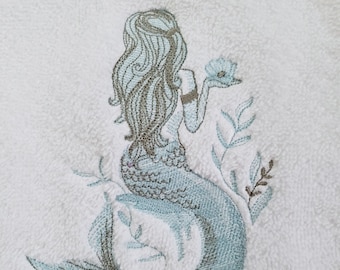 Mermaid Embroidered  Bath or Hand Towel, Personalized Gift for Girls & Women