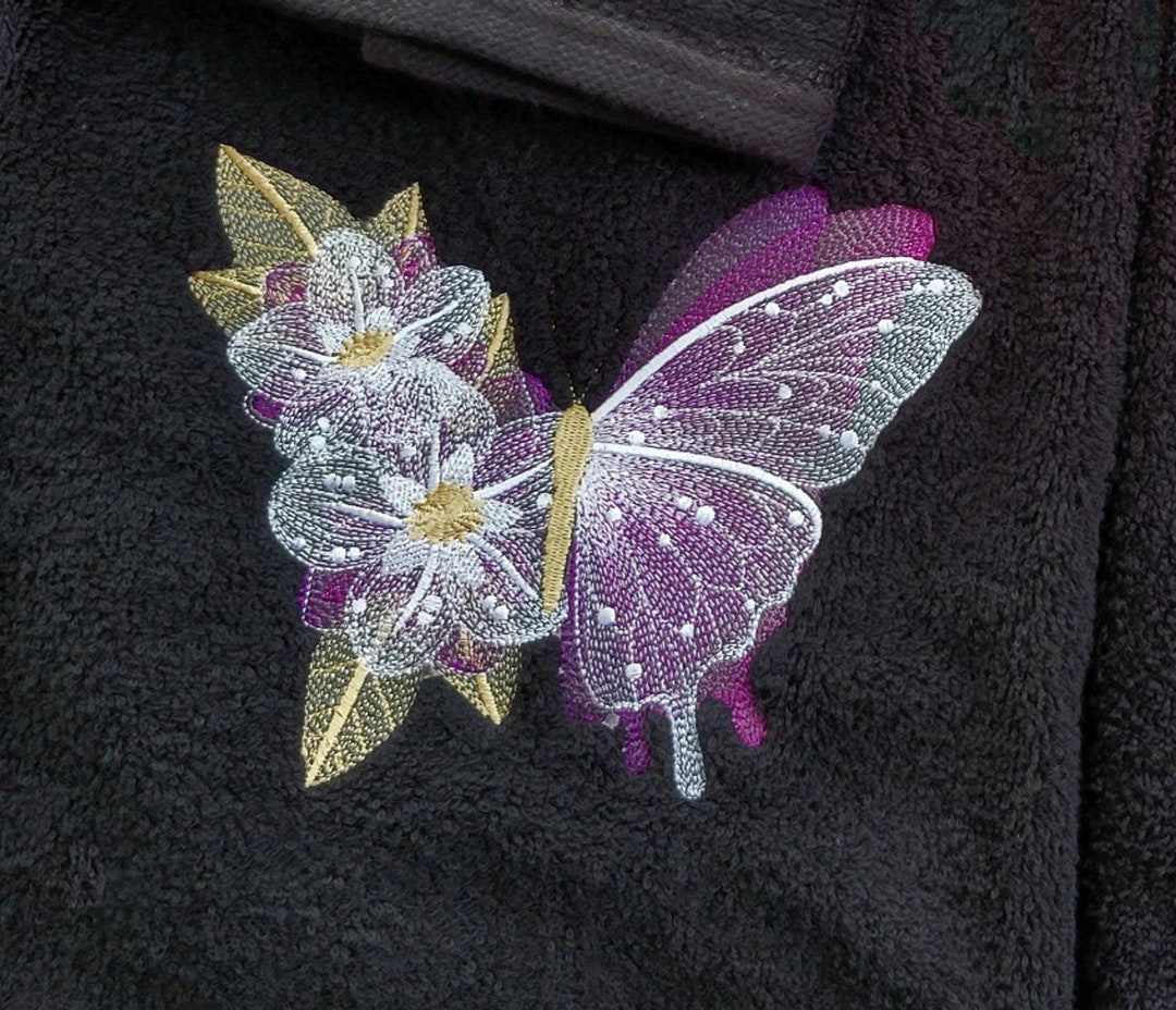 Floral Butterfly Towels, Butterfly Bath Towel, Embroidered Bath Towel